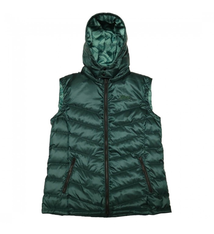Women's Green Puffy Vest with Hood